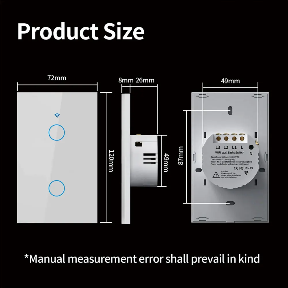 Tuya US WiFi Smart Wall Switch RF433 1/2/3/4 Gang No Neutral Wire Touch Sensor LED Light Switches Smart Home Alexa Google Home - Image 5